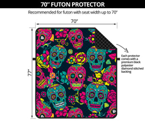 Teal Pink Sugar Skull Pattern Print Futon Protector