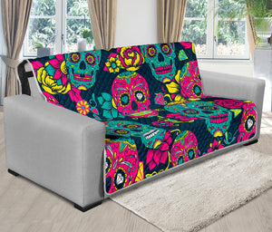 Teal Pink Sugar Skull Pattern Print Futon Protector