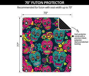 Teal Pink Sugar Skull Pattern Print Futon Protector