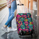 Teal Pink Sugar Skull Pattern Print Luggage Cover GearFrost