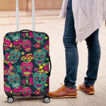 Teal Pink Sugar Skull Pattern Print Luggage Cover GearFrost