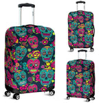 Teal Pink Sugar Skull Pattern Print Luggage Cover GearFrost