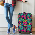 Teal Pink Sugar Skull Pattern Print Luggage Cover