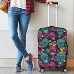 Teal Pink Sugar Skull Pattern Print Luggage Cover GearFrost