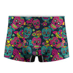 Teal Pink Sugar Skull Pattern Print Men's Boxer Briefs