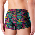 Teal Pink Sugar Skull Pattern Print Men's Boxer Briefs