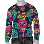 Teal Pink Sugar Skull Pattern Print Men's Crewneck Sweatshirt GearFrost