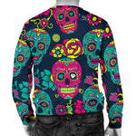 Teal Pink Sugar Skull Pattern Print Men's Crewneck Sweatshirt GearFrost