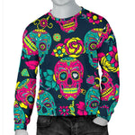 Teal Pink Sugar Skull Pattern Print Men's Crewneck Sweatshirt GearFrost