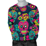 Teal Pink Sugar Skull Pattern Print Men's Crewneck Sweatshirt GearFrost