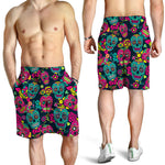 Teal Pink Sugar Skull Pattern Print Men's Shorts