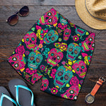 Teal Pink Sugar Skull Pattern Print Men's Shorts