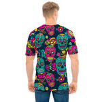 Teal Pink Sugar Skull Pattern Print Men's T-Shirt