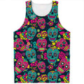 Teal Pink Sugar Skull Pattern Print Men's Tank Top