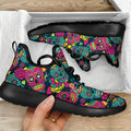 Teal Pink Sugar Skull Pattern Print Mesh Knit Shoes