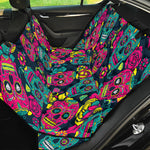 Teal Pink Sugar Skull Pattern Print Pet Car Back Seat Cover