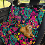 Teal Pink Sugar Skull Pattern Print Pet Car Back Seat Cover