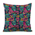 Teal Pink Sugar Skull Pattern Print Pillow Cover