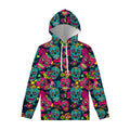 Teal Pink Sugar Skull Pattern Print Pullover Hoodie