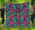 Teal Pink Sugar Skull Pattern Print Quilt