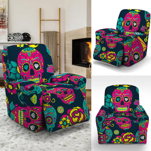 Teal Pink Sugar Skull Pattern Print Recliner Slipcover