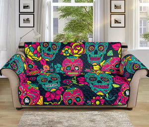 Teal Pink Sugar Skull Pattern Print Sofa Protector