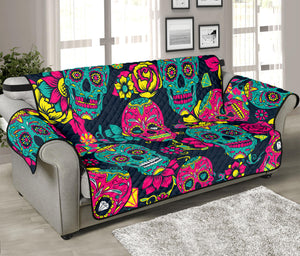 Teal Pink Sugar Skull Pattern Print Sofa Protector