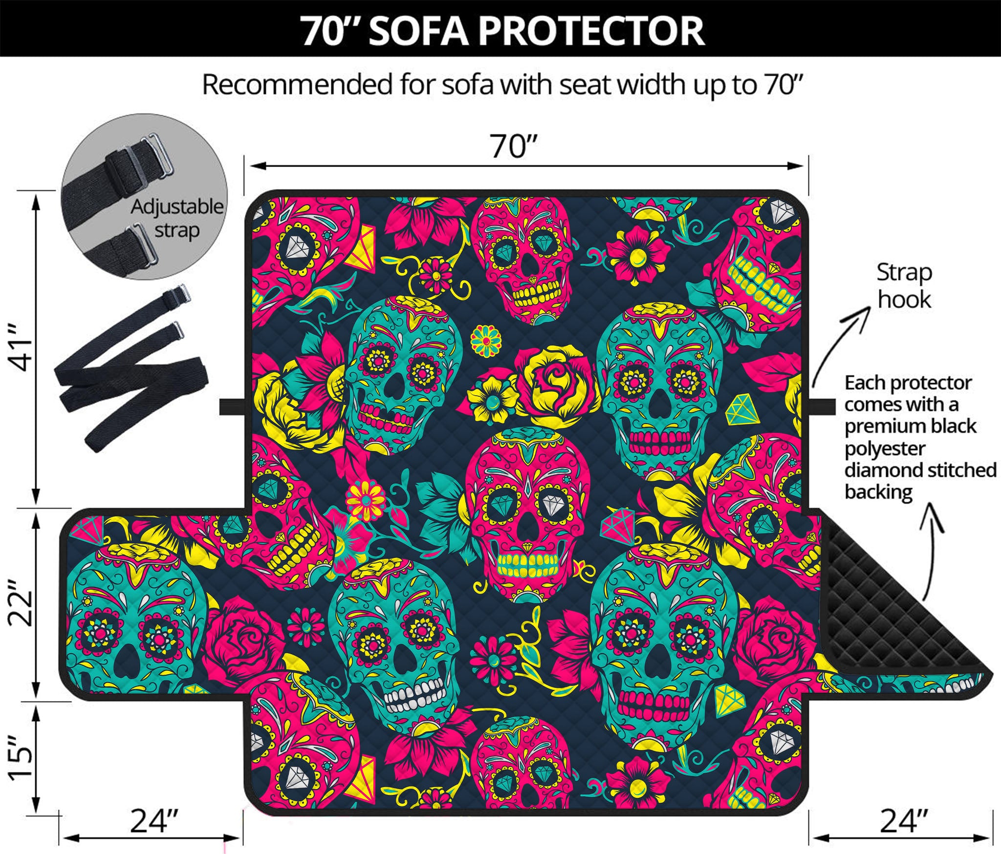 Teal Pink Sugar Skull Pattern Print Sofa Protector