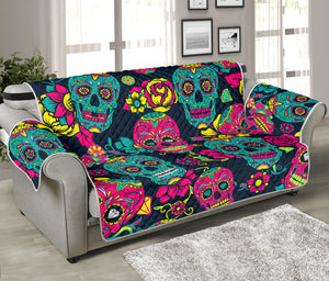 Teal Pink Sugar Skull Pattern Print Sofa Protector