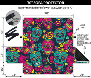 Teal Pink Sugar Skull Pattern Print Sofa Protector