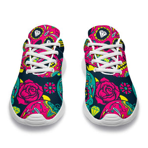 Teal Pink Sugar Skull Pattern Print Sport Shoes GearFrost