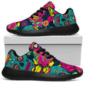 Teal Pink Sugar Skull Pattern Print Walking Shoes