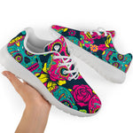 Teal Pink Sugar Skull Pattern Print Sport Shoes GearFrost