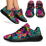 Teal Pink Sugar Skull Pattern Print Sport Shoes GearFrost