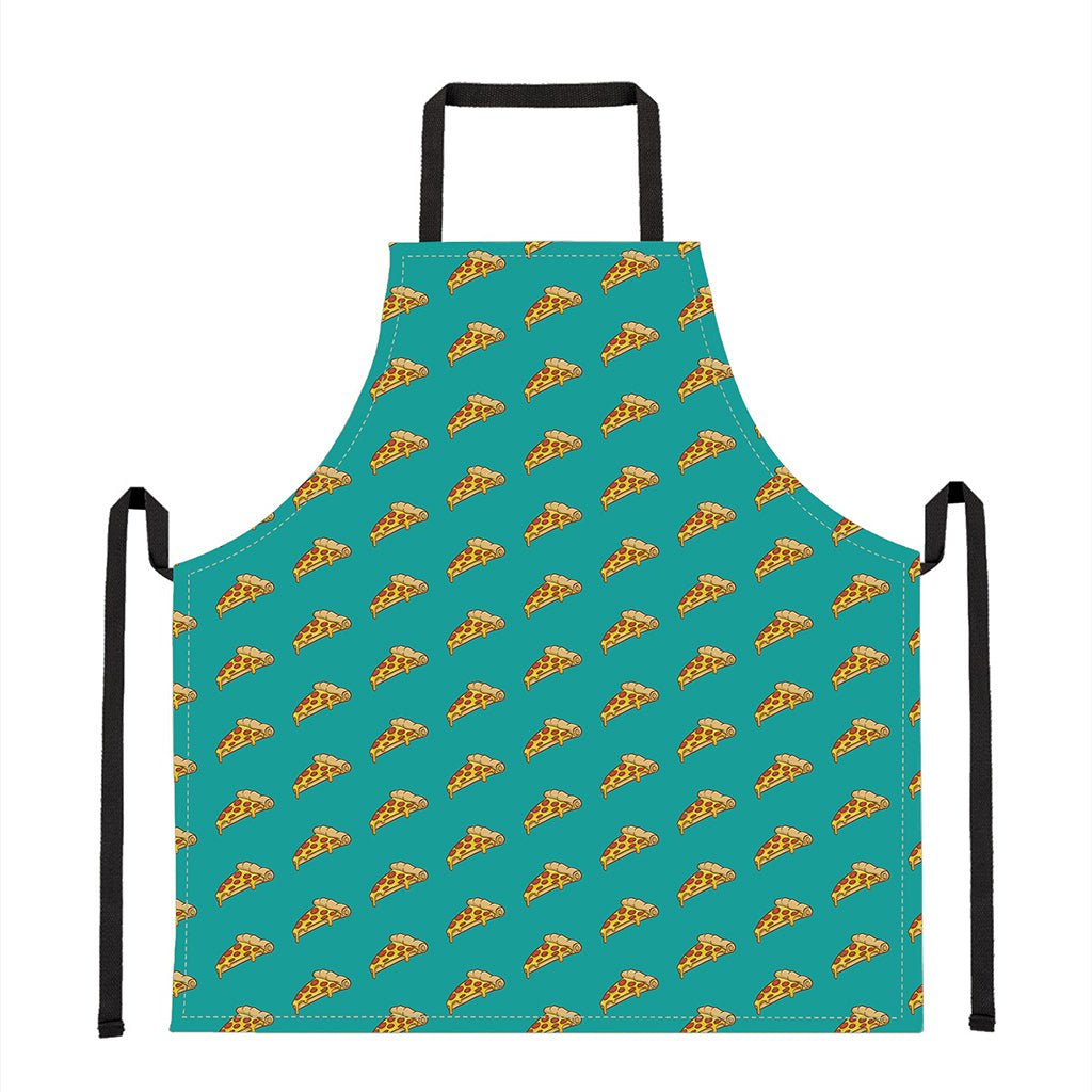 Teal Pizza Pattern Print Apron