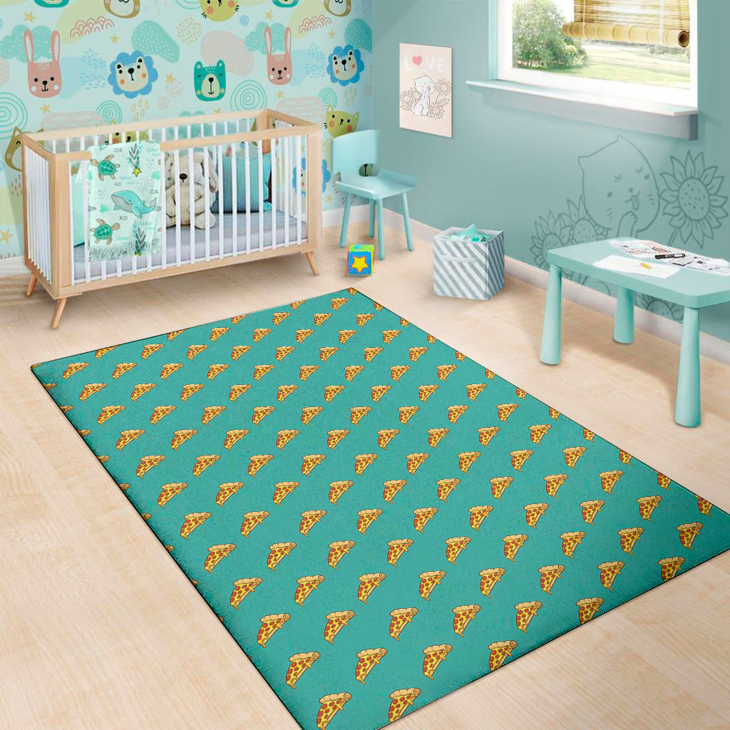 Teal Pizza Pattern Print Area Rug