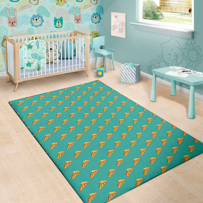 Teal Pizza Pattern Print Area Rug