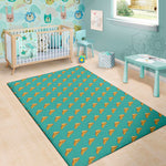 Teal Pizza Pattern Print Area Rug