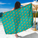 Teal Pizza Pattern Print Beach Sarong Wrap