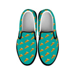 Teal Pizza Pattern Print Black Slip On Shoes