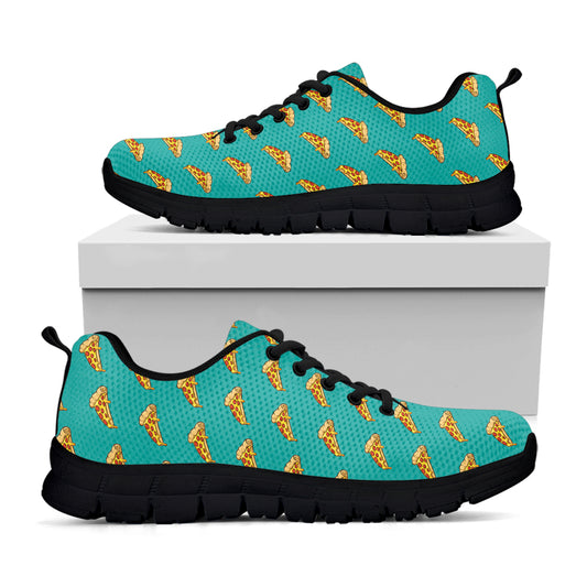 Teal Pizza Pattern Print Black Sneakers