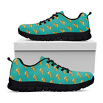 Teal Pizza Pattern Print Black Sneakers