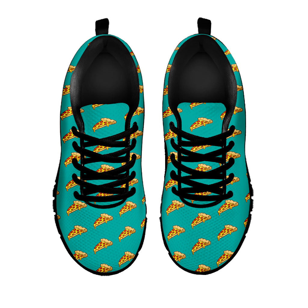 Teal Pizza Pattern Print Black Sneakers