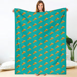 Teal Pizza Pattern Print Blanket