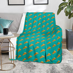 Teal Pizza Pattern Print Blanket