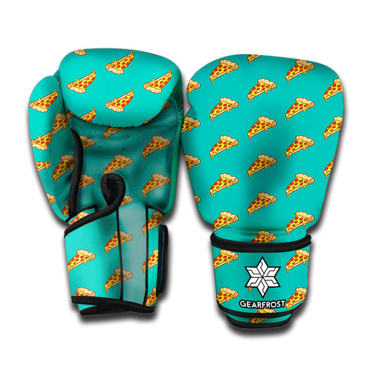 Teal Pizza Pattern Print Boxing Gloves