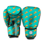 Teal Pizza Pattern Print Boxing Gloves