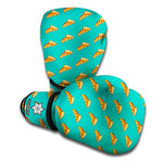 Teal Pizza Pattern Print Boxing Gloves