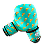 Teal Pizza Pattern Print Boxing Gloves