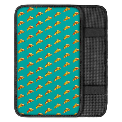Teal Pizza Pattern Print Car Center Console Cover